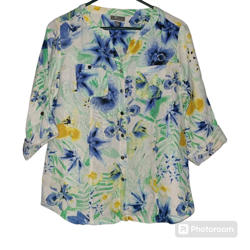JM collection Linen button up floral shirt 4P